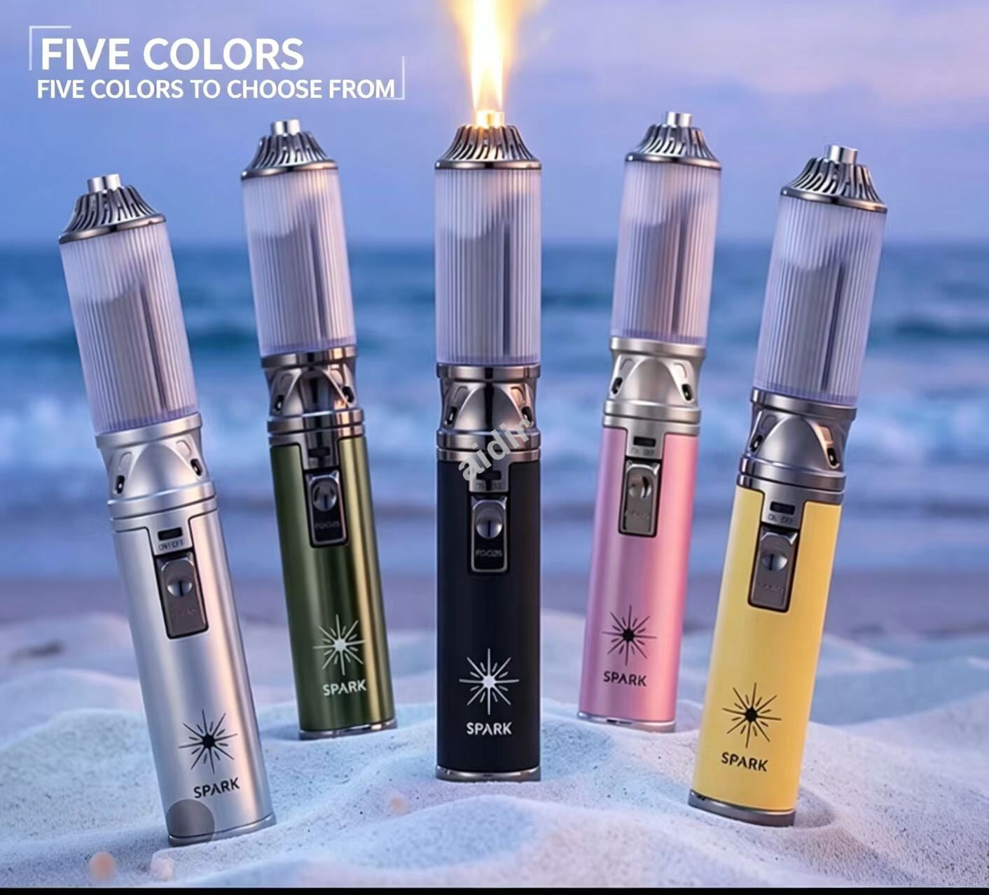 The five Atmosphere Stick colors by the sea